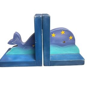 Kids Line Whale and Moon Wooden Bookends Made in USA Nursery Decor